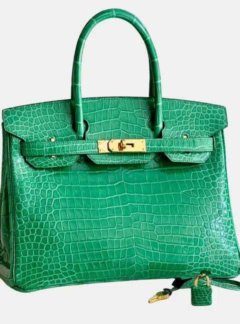Hermes Birkin 30 Cactus Niloticus Crocodile Shiny Gold Hardware Top Handle Bag