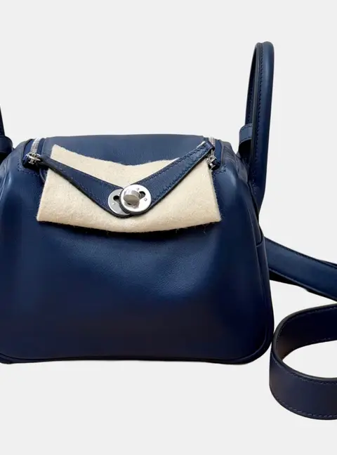 Hermes Minilindy 7U Navy Blue Swift Calfskin Leather Shoulder Bag