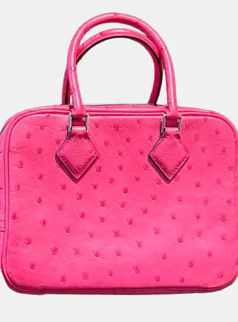 Hermes Mini Plume Rose Tyrien Ostrich Leather Top Handle Bag