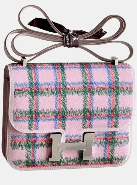 Hermes Constance 19 Pink Multicolor Tweed Palladium Hardware Crossbody Bag