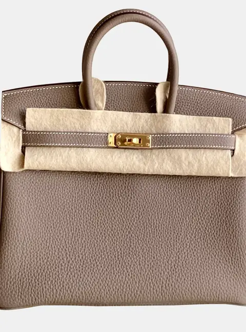 Hermes Birkin 25 Etoupe Togo Calfskin Leather Top Handle Bag