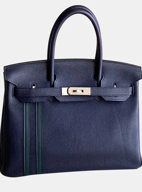 Hermes Birkin 30 Bleu Nuit Togo Calfskin Leather Top Handle Bag
