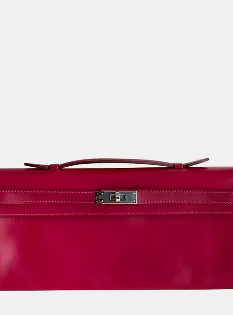 Hermes Kelly Cut Rouge Rubis Swift Calfskin Leather Clutch Bag