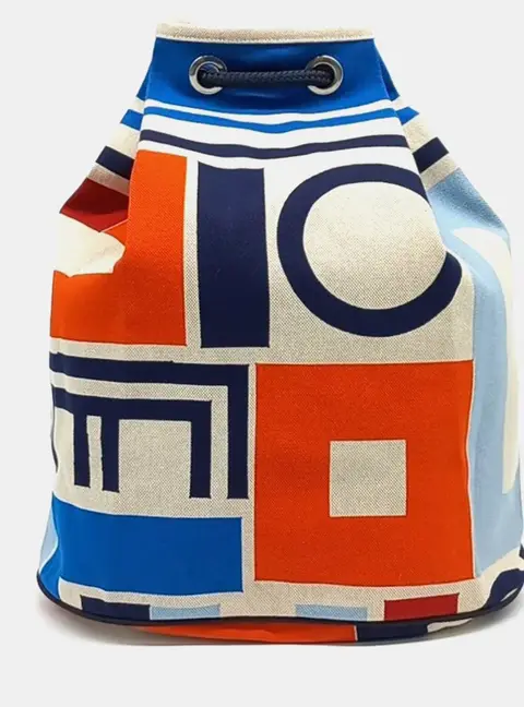 Hermes Bucket Backpack Multicolor Canvas Drawstring Bag