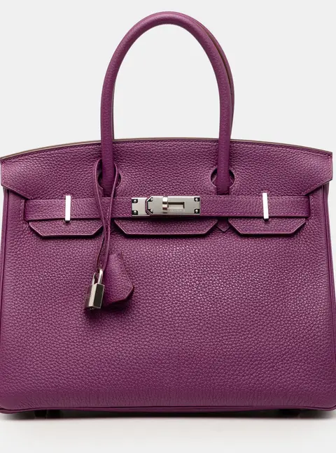 Hermes Purple Birkin 30 Anemone Togo Calfskin Leather Top Handle Bag