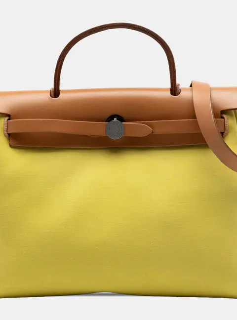 Hermes Herbag Zip 31 Lime Yellow Toile Canvas Vache Hunter Leather Top Handle Bag