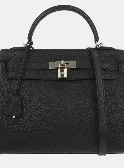 Hermes Kelly 32 Black Togo Calfskin Leather Palladium Hardware Retourne Two Way Bag