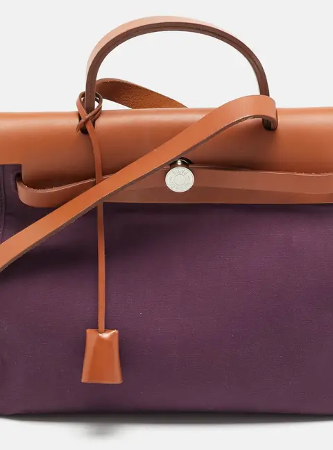 Herm&egrave;s Herbag Zip 31 Raisin/Naturel Canvas and Leather Bag