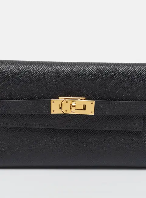 Herm&egrave;s Kelly Depliant Noir Epsom Leather Trifold Wallet