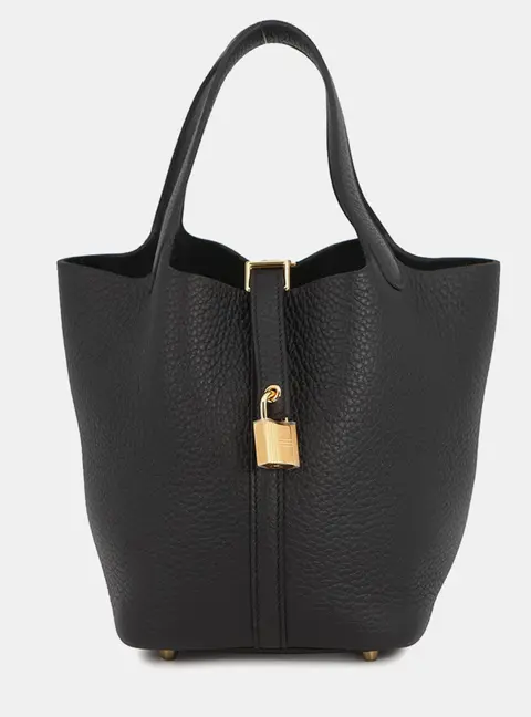 Hermes Picotin Lock PM Black Taurillon Clemence Leather Top Handle Bag