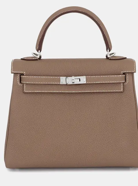 Hermes Kelly Retourne 25 Etoupe Togo Calfskin Leather Top Handle Bag