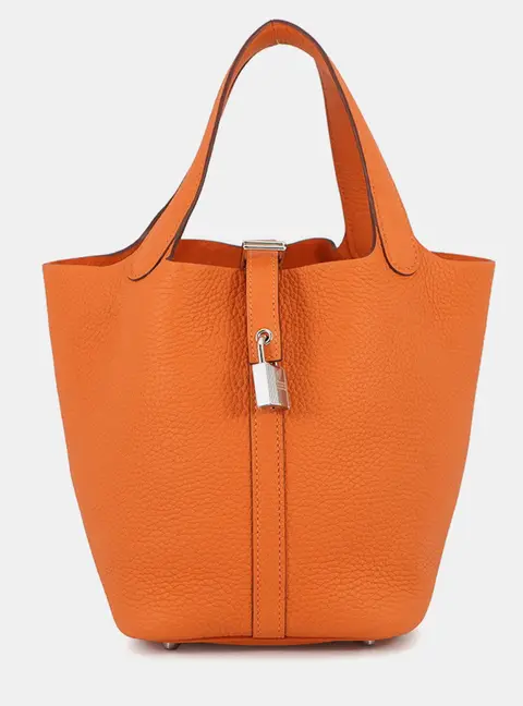 Hermes Picotin Lock 18 Orange Taurillon Clemence Leather Top Handle Bag
