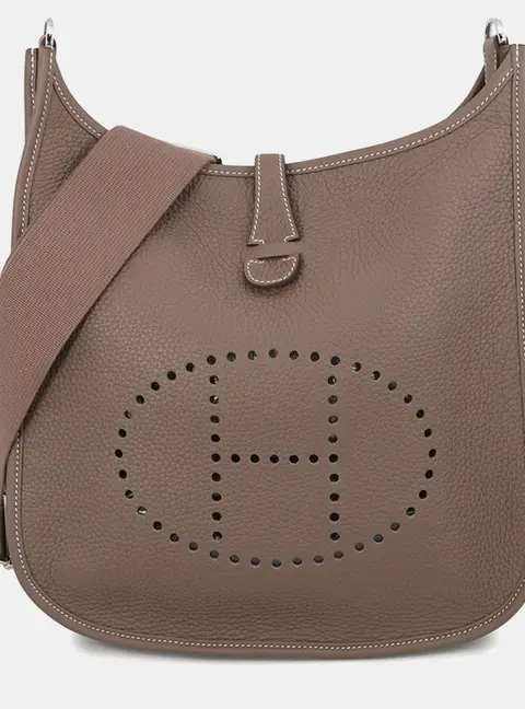 Hermes Evelyne III PM Etoupe Taurillon Clemence Leather Crossbody Bag