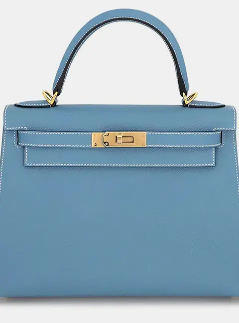 Hermes Kelly Sellier 28 Blue Jean Epsom Leather Top Handle Bag