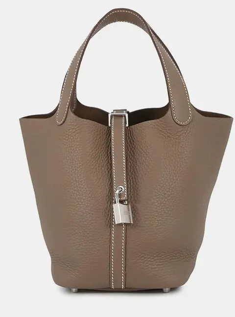 Hermes Picotin Lock 18 Etoupe Taurillon Clemence Leather Top Handle Bag