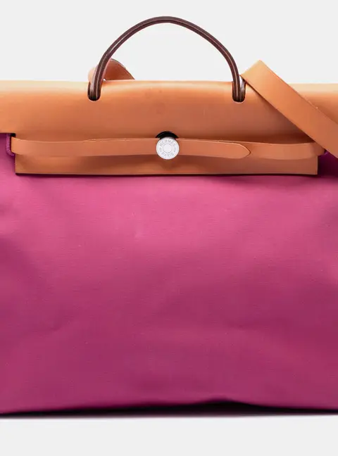 Hermes Herbag Zip 39 Tosca Toile Officier Canvas Vache Hunter Leather Top Handle Bag