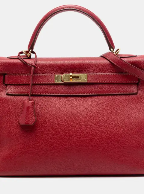 Hermes Kelly 32 Rouge Garance Taurillon Gold Hardware Retourne Top Handle Bag