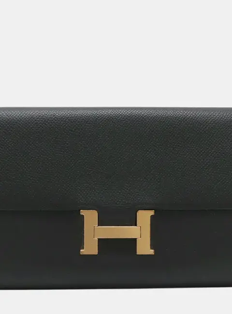 Hermes Constance Black Epsom Leather Flap Wallet Bag