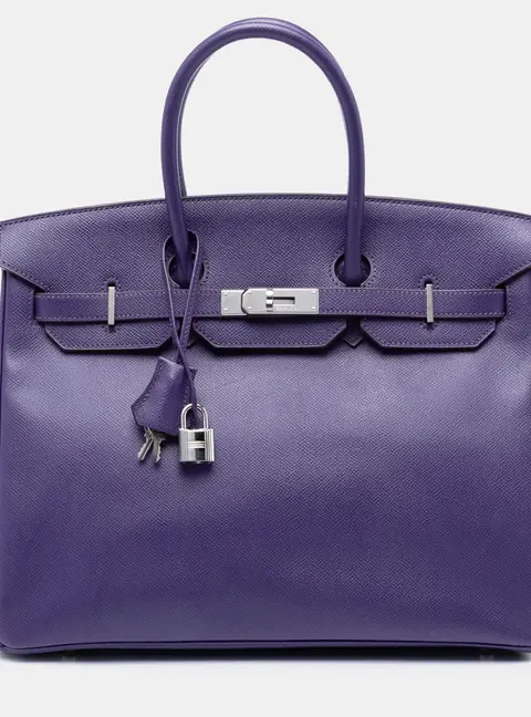 Hermes Purple Hermes Birkin 35 Iris Epsom Leather Top Handle Bag