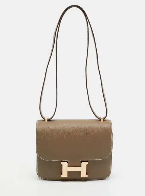 Herm&egrave;s Constance 18 Mini Rose Gold Finish Etoupe Epsom Leather Crossbody Bag