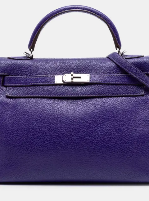 Hermes Purple Hermes Kelly II Retourne 32 Iris Clemence Leather Top Handle Bag