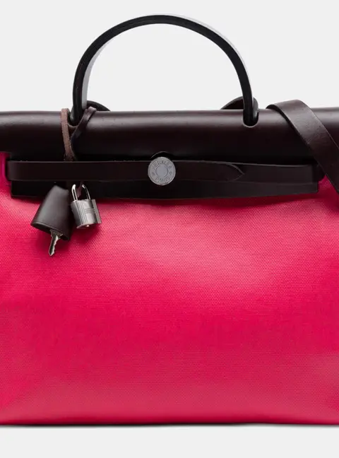 Hermes Herbag Zip 31 Pink Toile H Berline Vache Hunter Leather Top Handle Bag