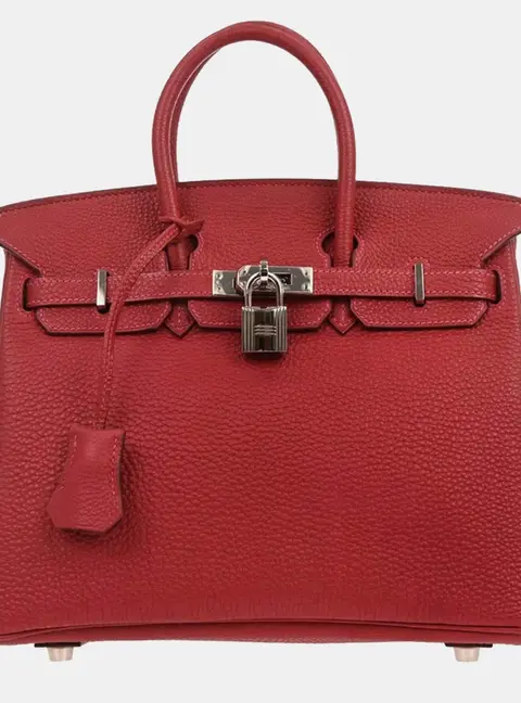 Hermes Birkin 25 Vermillon Togo Calfskin Leather Palladium Hardware Top Handle Bag