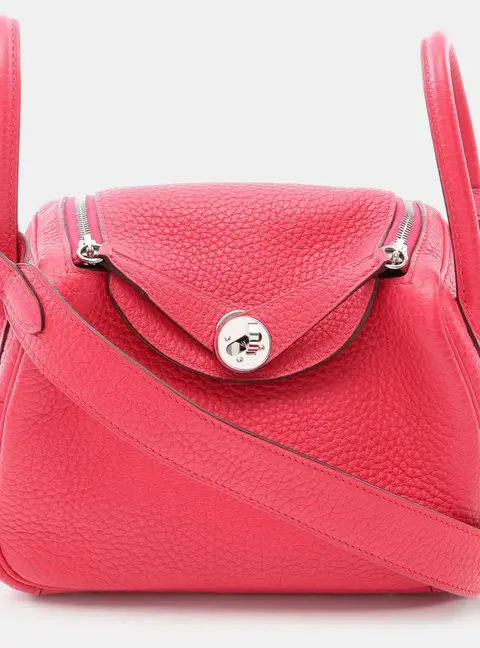 Hermes Pink Hermes Lindy Mini 20 Rose Shocking Clemence Calfskin Leather Shoulder Bag