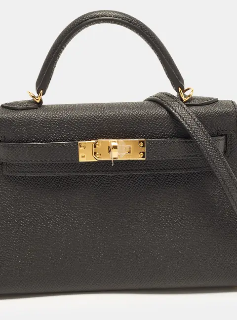 Herm&egrave;s Kelly II Sellier Mini 20 Gold Finish Noir Epsom Leather Top Handle Bag