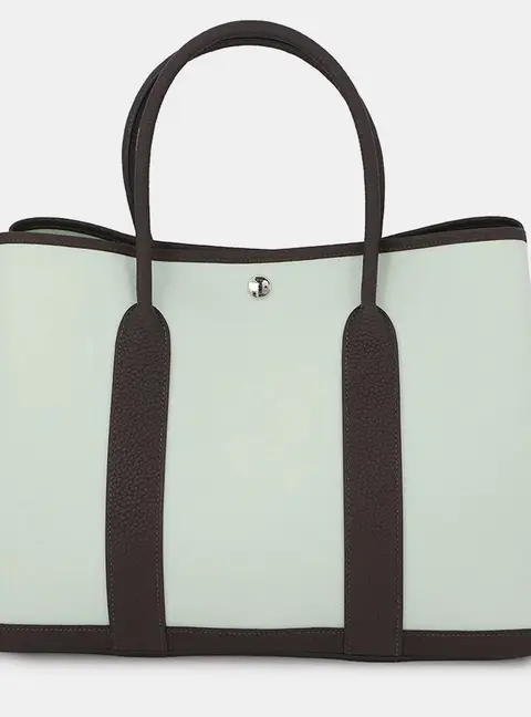 Hermes Garden Party PM Vert Peppermint Toile Officier Marron Negonda Leather Tote Bag