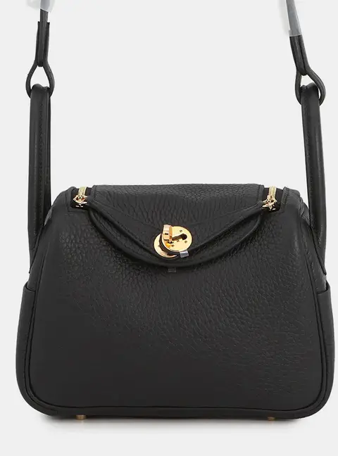 Hermes Lindy Mini Black Taurillon Clemence Leather Shoulder Bag