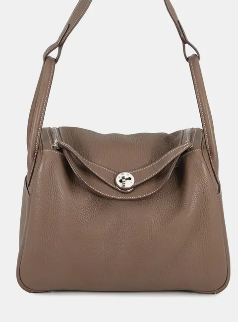 Hermes Lindy 30 Etoupe Taurillon Clemence Leather Top Handle Bag