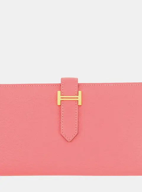Hermes Bearn Soufre Rose Lipstick Chevre Myzore Goatskin Leather Wallet Bag