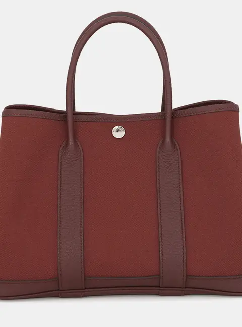 Hermes Garden Party TPM Rouge H Toile Militaire Negonda Leather Tote Bag