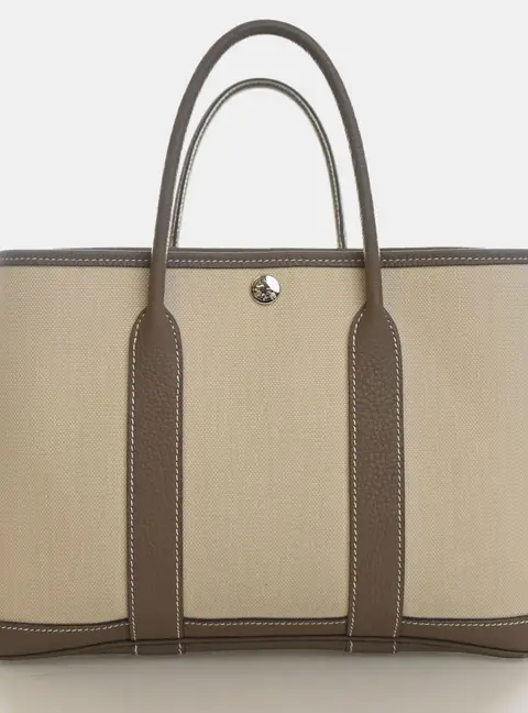 Hermes Garden Party 30 Beton Toile Canvas Top Handle Bag