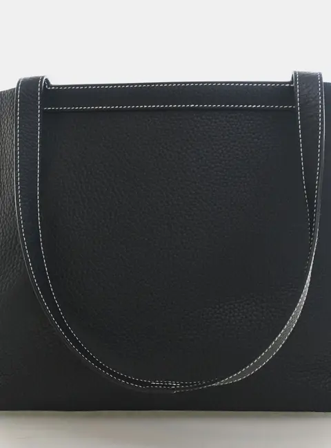 Hermes Cabasellier 31 Noir Clemence Calfskin Leather Top Handle Bag