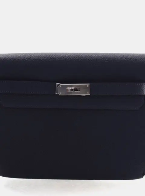 Hermes Kelly Depeches 25 Bleu Nuit Togo Calfskin Leather Clutch Bag