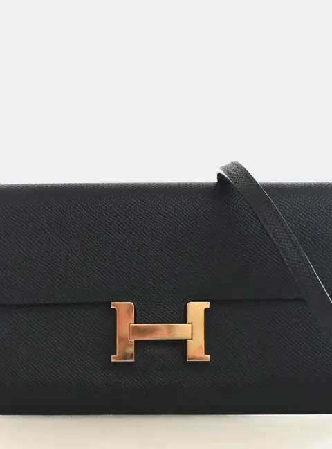 Hermes Constance To Go Wallet Noir Epsom Calfskin Leather Shoulder Bag