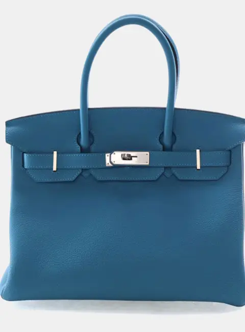 Hermes Birkin 30 Blue Izmir Togo Calfskin Leather Top Handle Bag