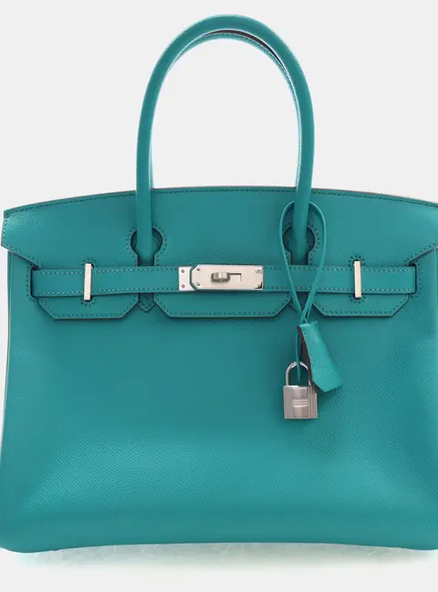 Hermes Birkin 30 Blue Paon Epsom Calfskin Leather Top Handle Bag