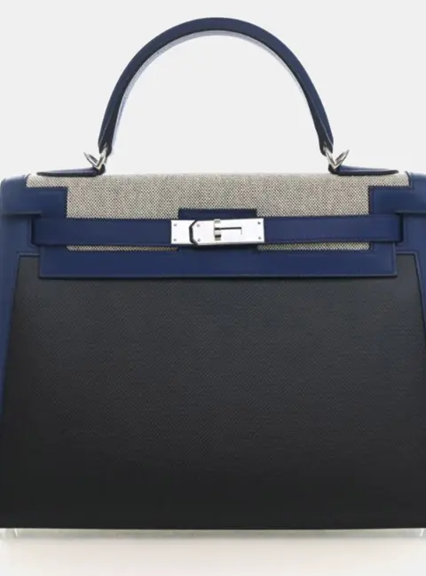 Hermes Kelly 32 Bleu Saphir Toile H Sellier Bag