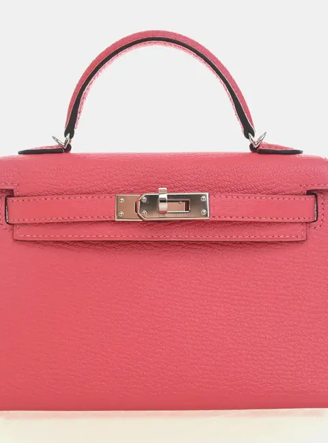 Hermes Kelly 20 Rose Lipstick Chevre Mysore Leather Top Handle Bag