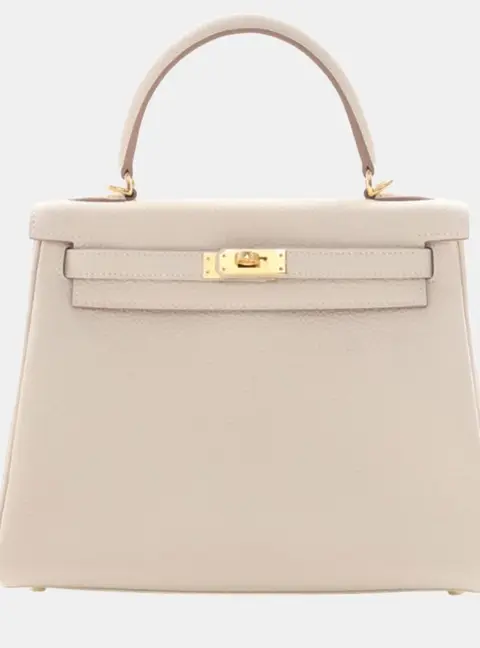 Hermes Kelly 25 Craie Togo Calfskin Leather Top Handle Bag