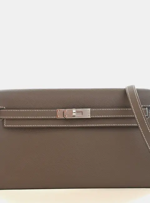Hermes Kelly Elan Etoupe Epsom Calfskin Leather Clutch Bag