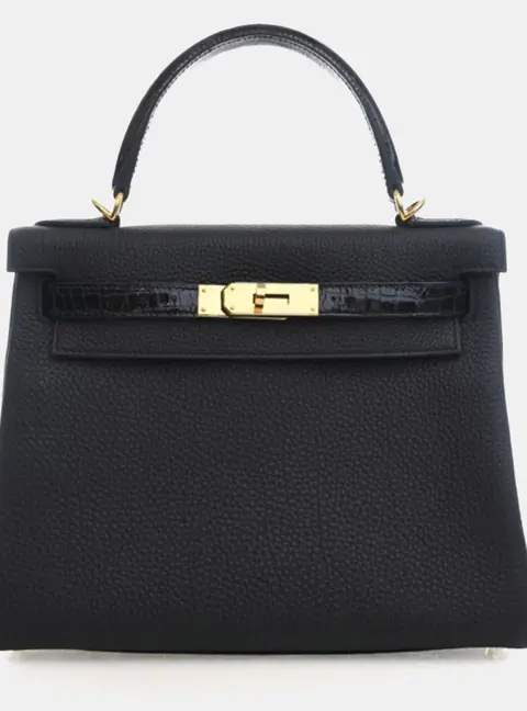 Hermes Kelly 28 Noir Togo Calfskin Leather Top Handle Bag
