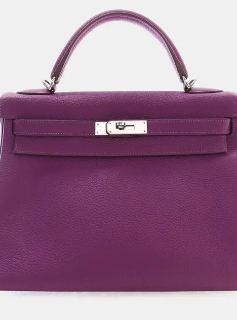 Hermes Kelly 32 Anemone Togo Calfskin Leather Top Handle Bag