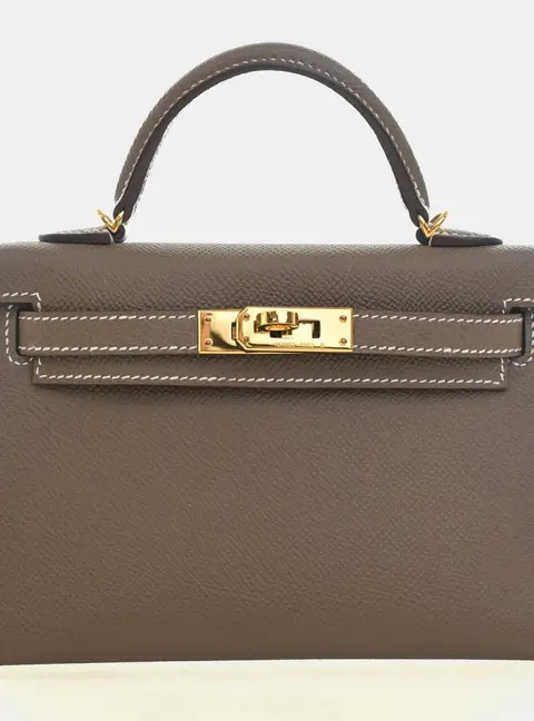 Hermes Kelly 20 Etoupe Epsom Calfskin Leather Top Handle Bag
