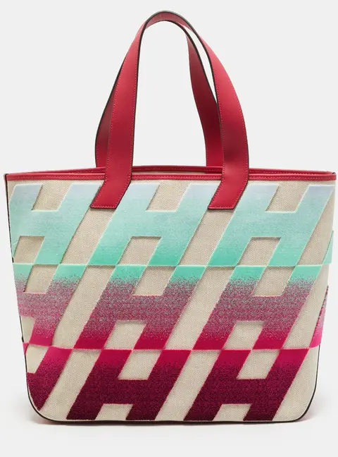 Hermes H En Biais Cabas 40 Ecru/Blue Pale/Framboise Toile H Tufte and Swift Leather Tote