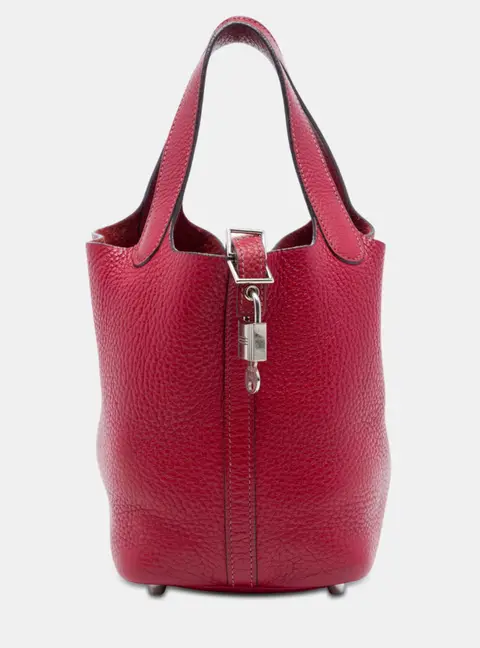 Hermes Picotin Lock 18 Red Clemence Leather Bucket Bag
