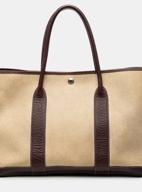 Hermes Garden Party 36 Beige Brown Toile Buffle Skipper Canvas Leather Tote Bag